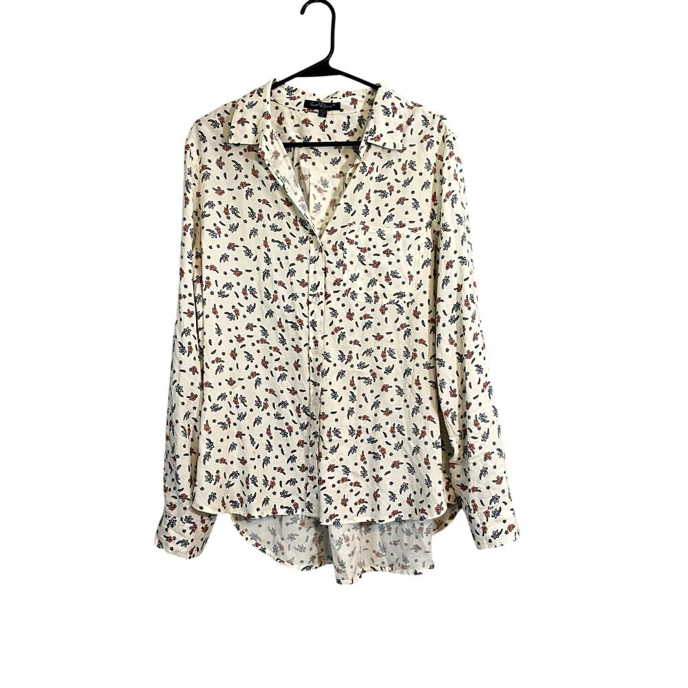 Boutique Velvet Heart Floral White Pink Blue Button Up Down Long Sleeve Blouse